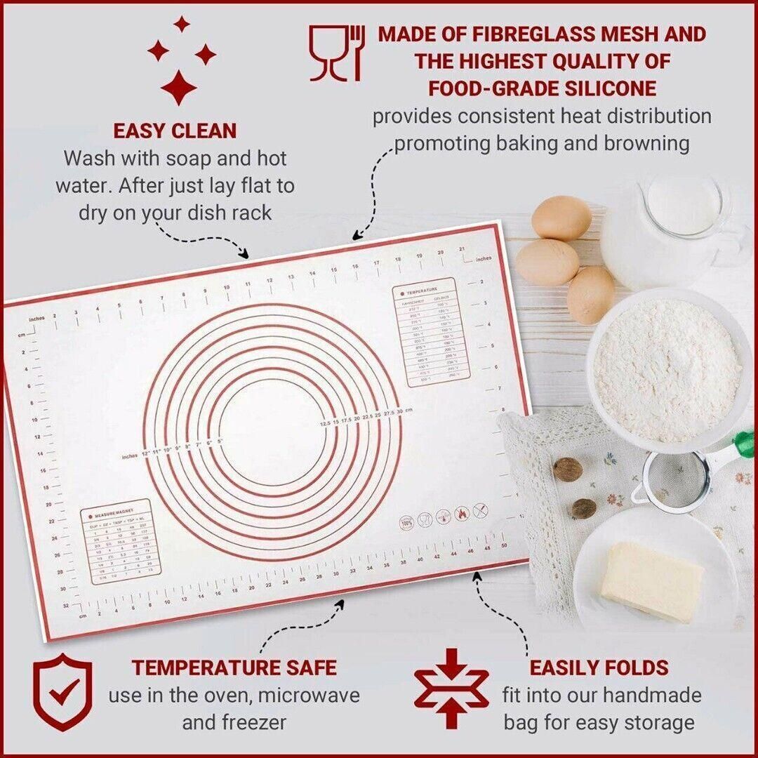 Non-Stick Silicone Baking Mat Rolling Cake Dough Scale Pastry Clay Fondant Sheet - Red 60*40cm