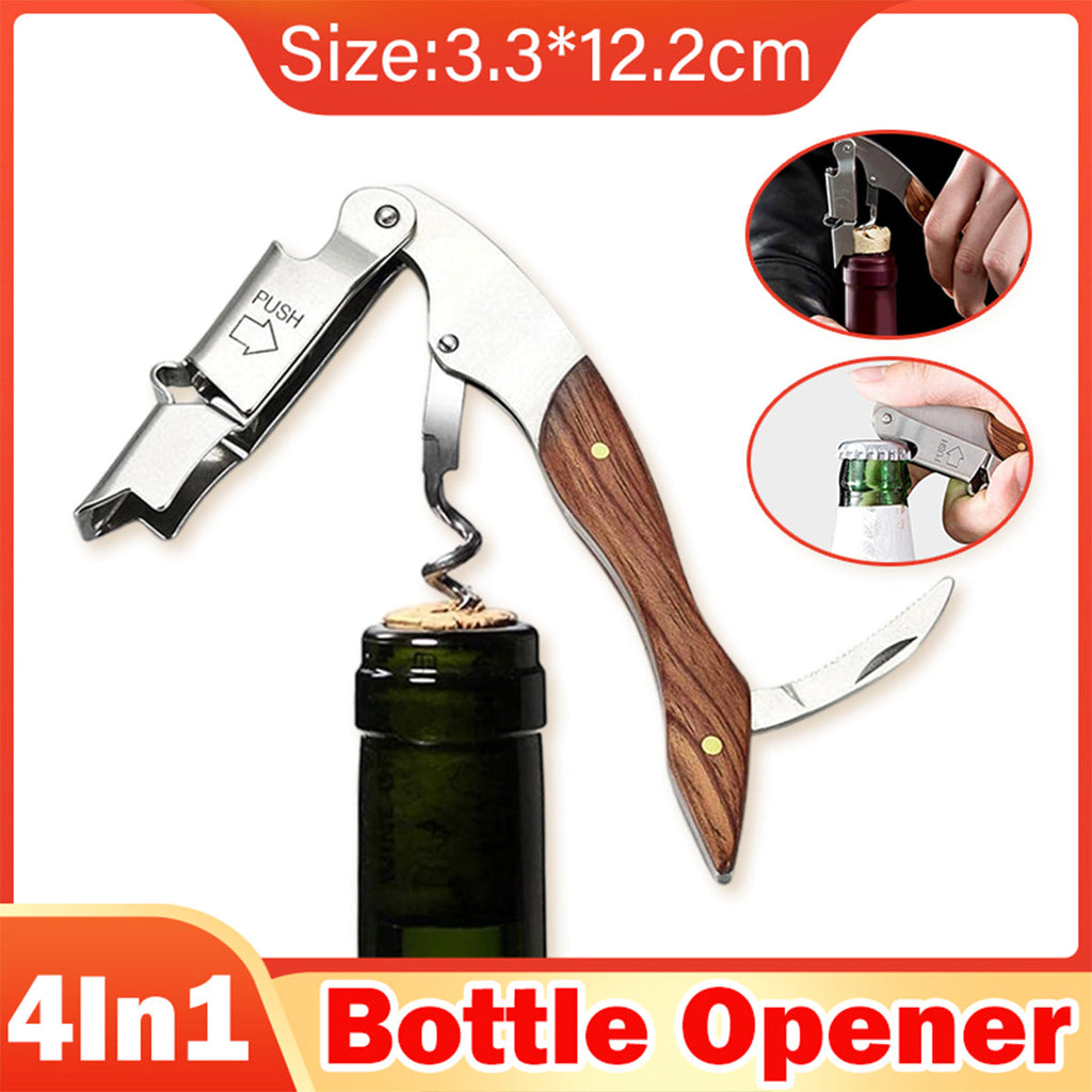 4-in-1 Wooden Handle Waiter’s Corkscrew & Wine Opener