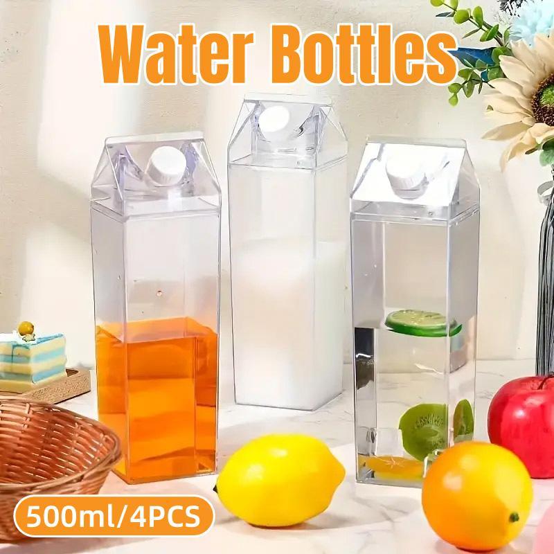 500ml Transparent Square Drink Cups with Lids – Set of 4