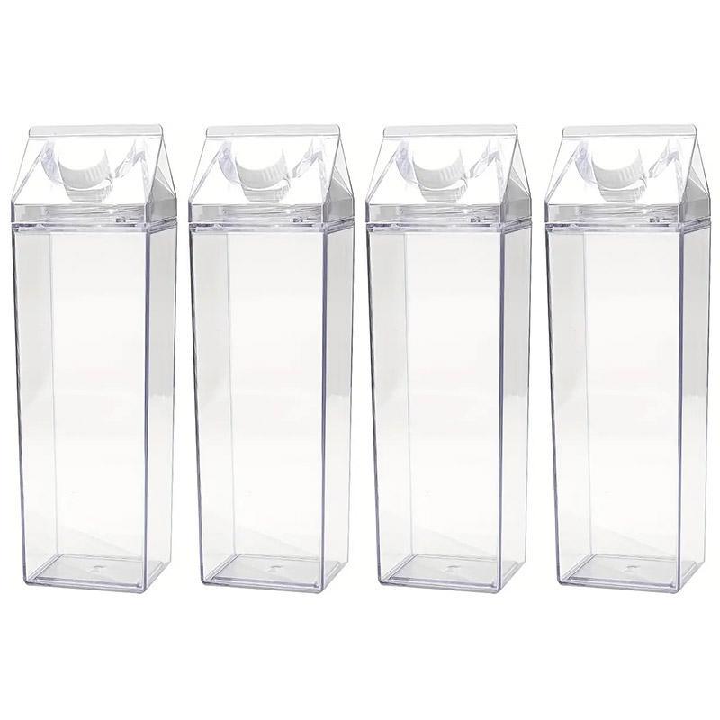 500ml Transparent Square Drink Cups with Lids – Set of 4