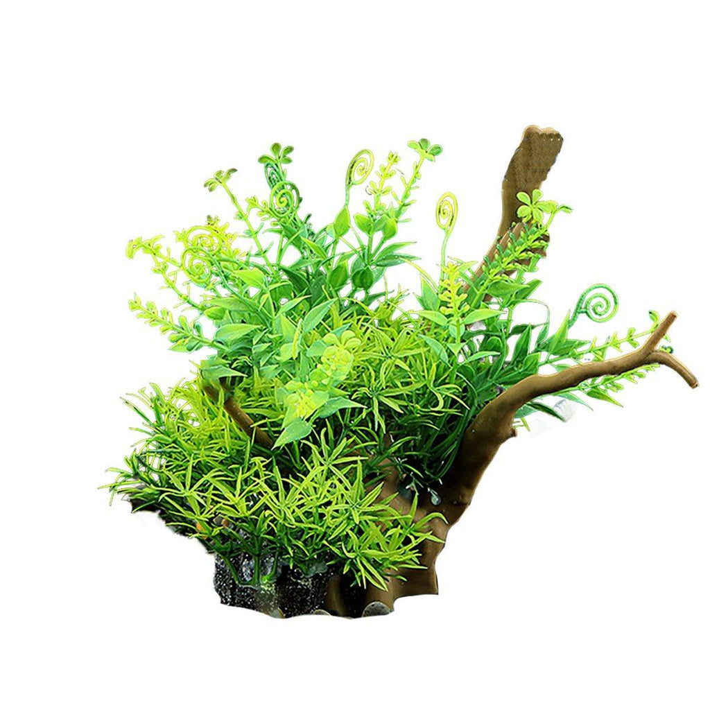 Aquarium Landscaping Decoration Artificial Wood and Plants Fish Tank Ornament - CM1901-Green