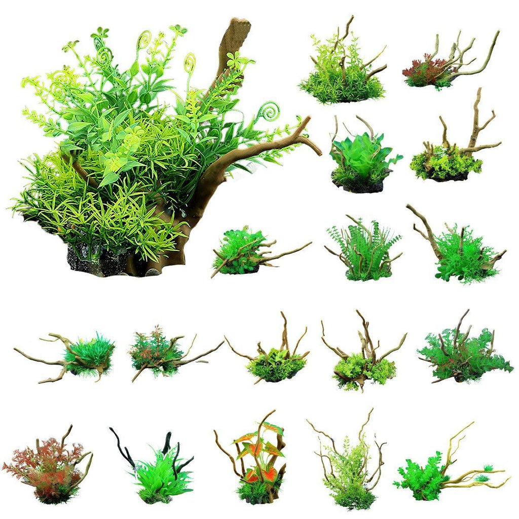 Aquarium Landscaping Decoration Artificial Wood and Plants Fish Tank Ornament - CM2201-Dark Red