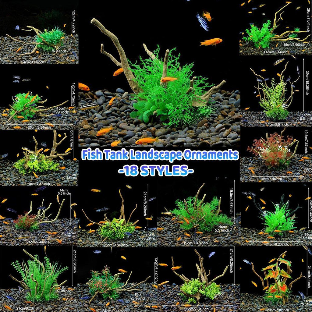 Aquarium Landscaping Decoration Artificial Wood and Plants Fish Tank Ornament - CM2503-Green