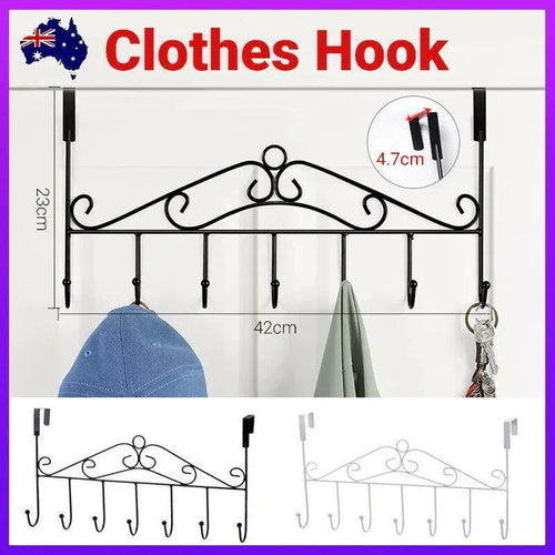 7-Hook Over-Door Hanging Rack – Black