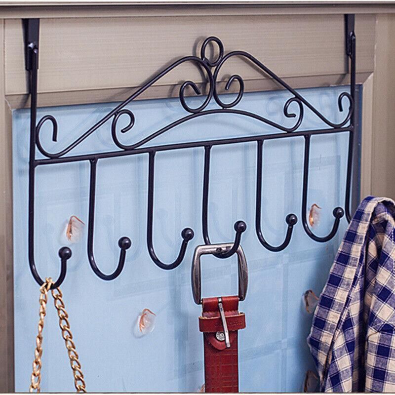 7-Hooks For Bedroom Over The Door Hanger Clothes Storage Towel Iron Hanging Rack - Black