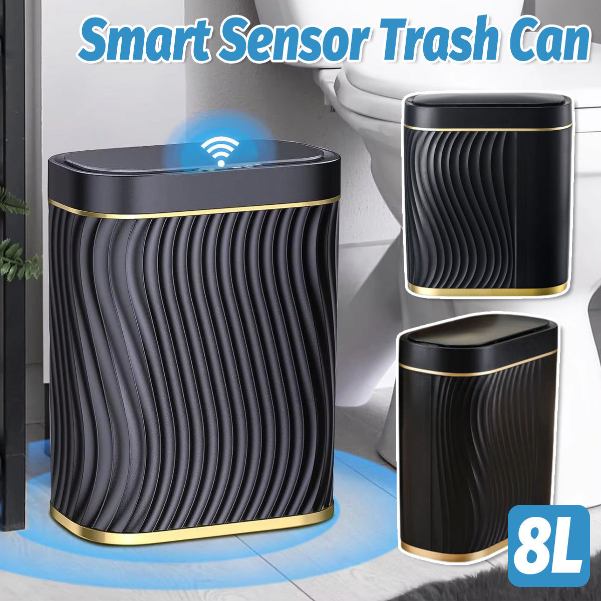 8L Narrow Touchless Bathroom Bin – Black
