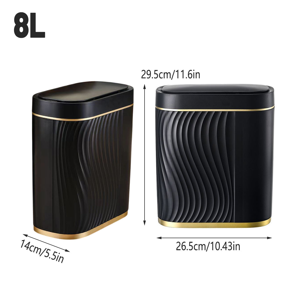 8L Narrow Touchless Bathroom Bin – Black