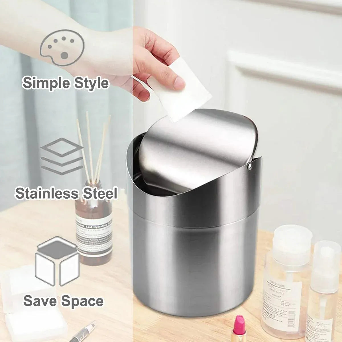 Mini Stainless Steel Desktop Waste Bin