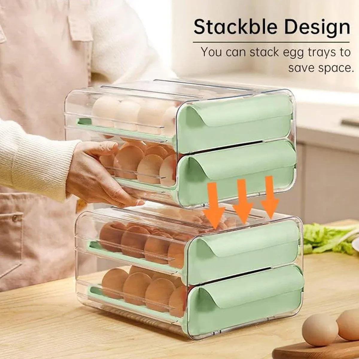 Double-Layer Green Egg Storage Drawer for Fridge