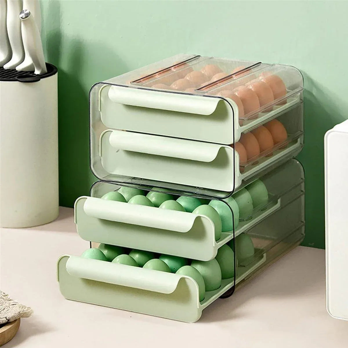 Double-Layer Green Egg Storage Drawer for Fridge