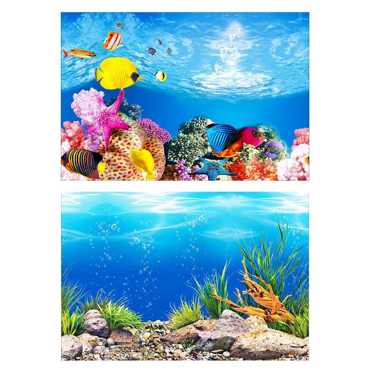 Aquarium Background Fish Tank Wallpaper Double Sided Decoration Sticker Paper - J-40cmx62cm