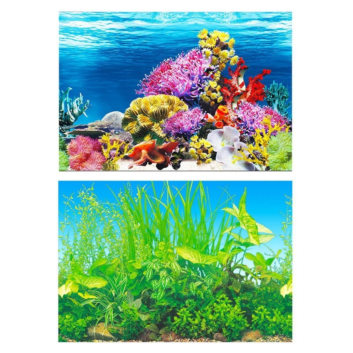 Aquarium Background Fish Tank Wallpaper Double Sided Decoration Sticker Paper - J-40cmx62cm