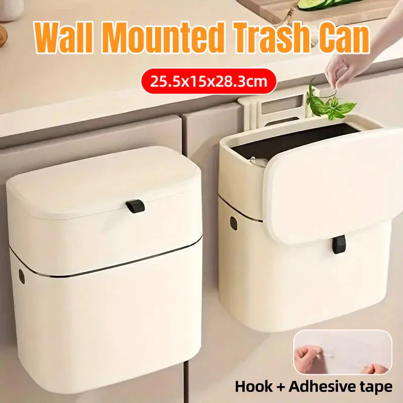 Wall-Mounted Hanging Waste Bin – Cream White