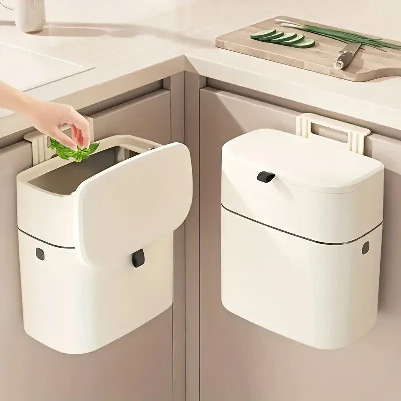 Wall-Mounted Hanging Waste Bin – Cream White