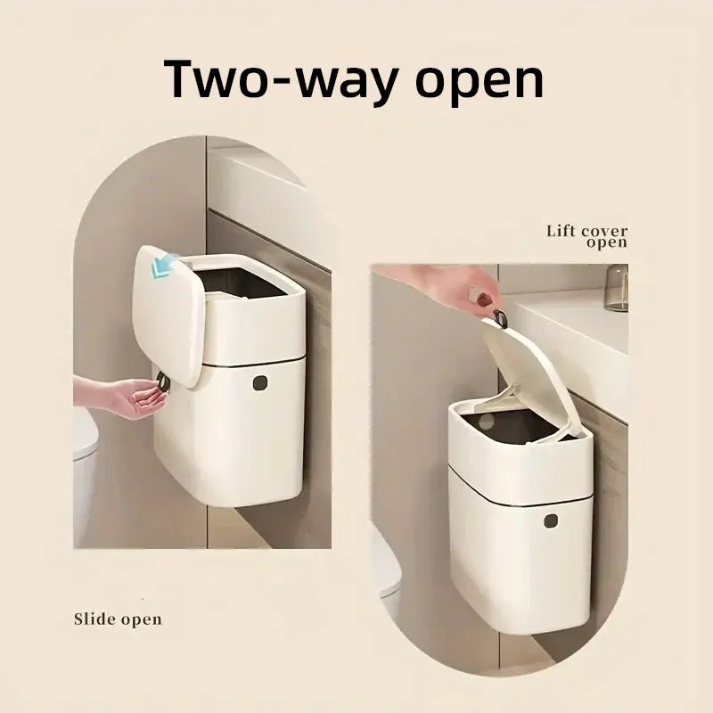 Wall-Mounted Hanging Waste Bin – Cream White