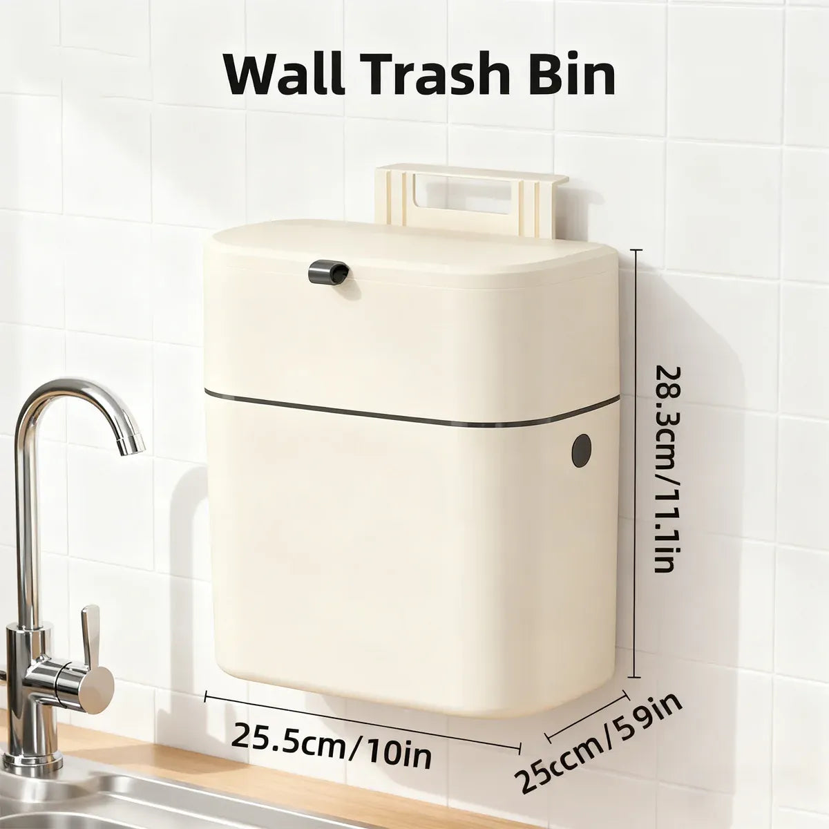 Wall-Mounted Hanging Waste Bin – Cream White