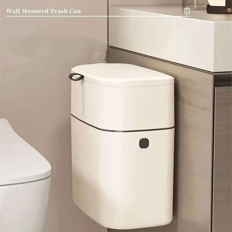 Wall-Mounted Hanging Waste Bin – Cream White
