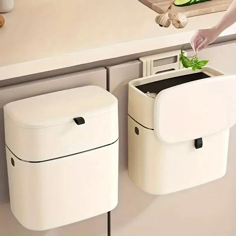 Wall-Mounted Hanging Waste Bin – Cream White