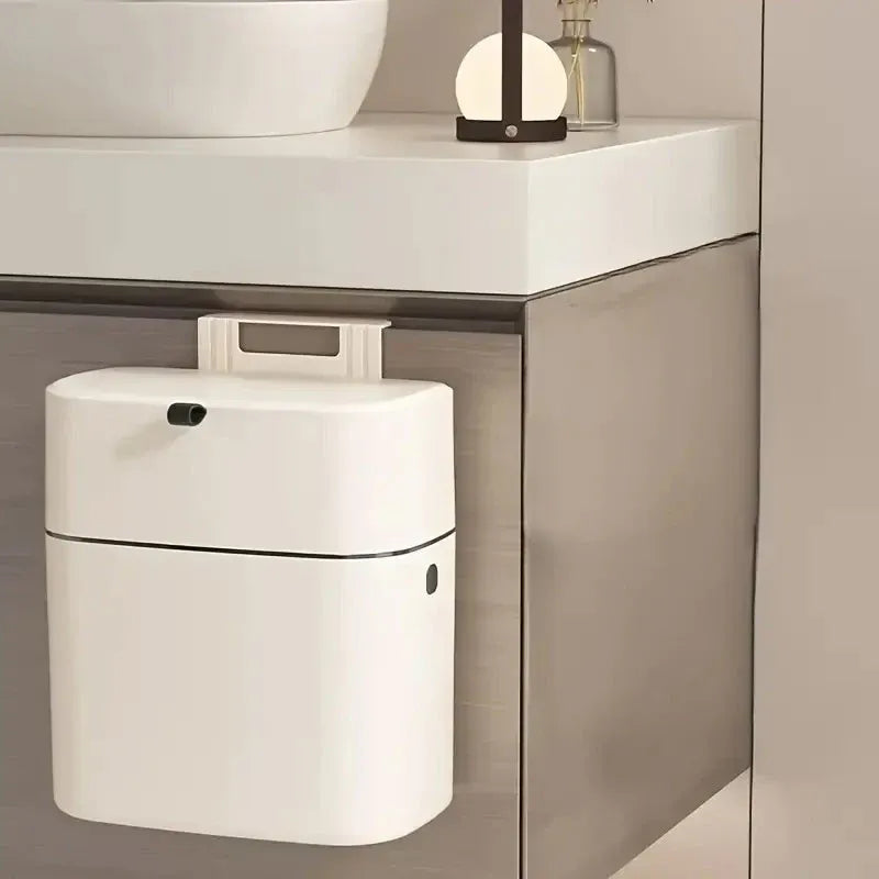 Wall-Mounted Hanging Waste Bin – Cream White