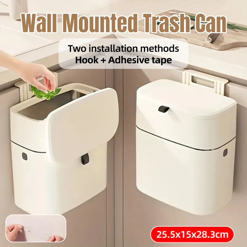 Wall-Mounted Hanging Waste Bin – Cream White