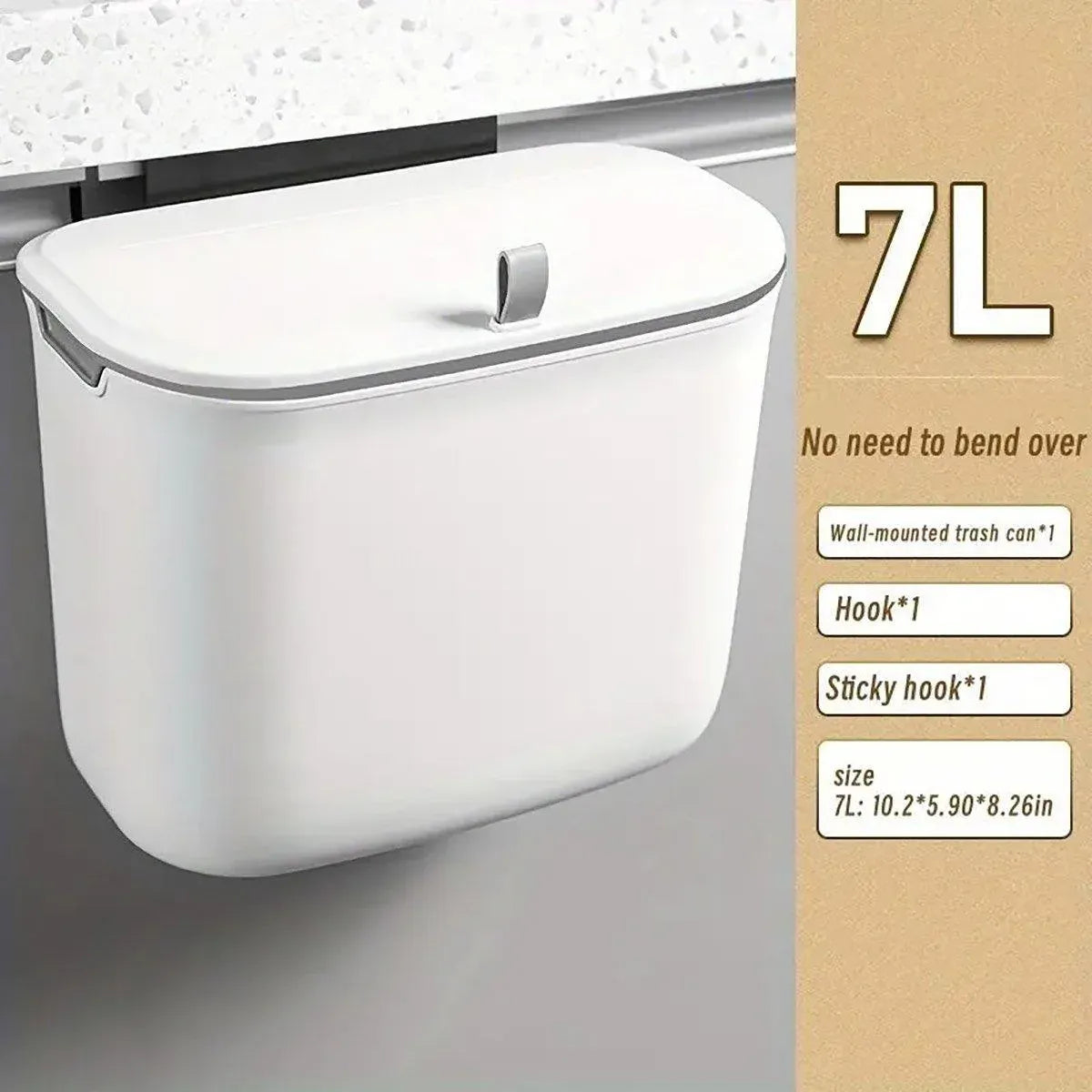 7L Wall-Mounted Sliding-Lid Waste Bin