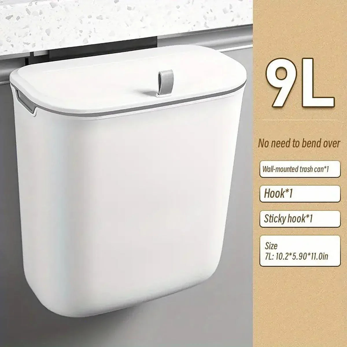 7L Wall-Mounted Sliding-Lid Waste Bin