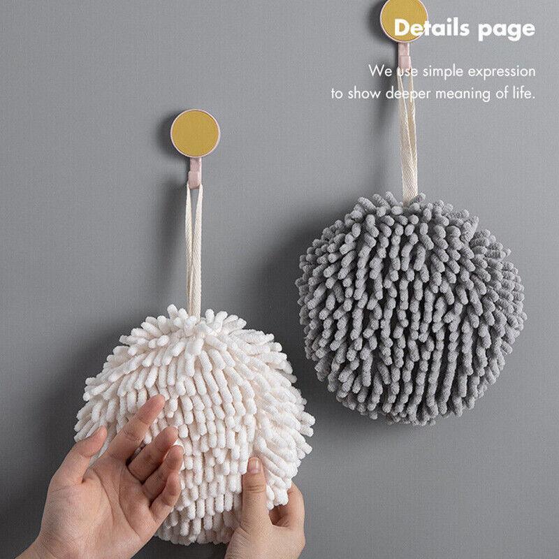 Chenille Hanging Ball Towel for Kitchen Bathroom Hand Drying Absorbent Cloth - Blue