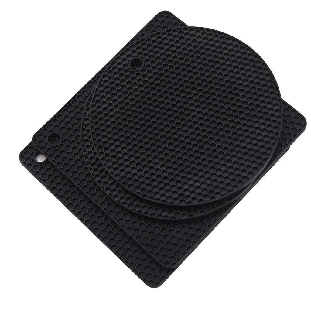 4pcs Silicone Honeycomb Heat Resistant Mats Table Cup Pot Coasters Home Kitchen - Black