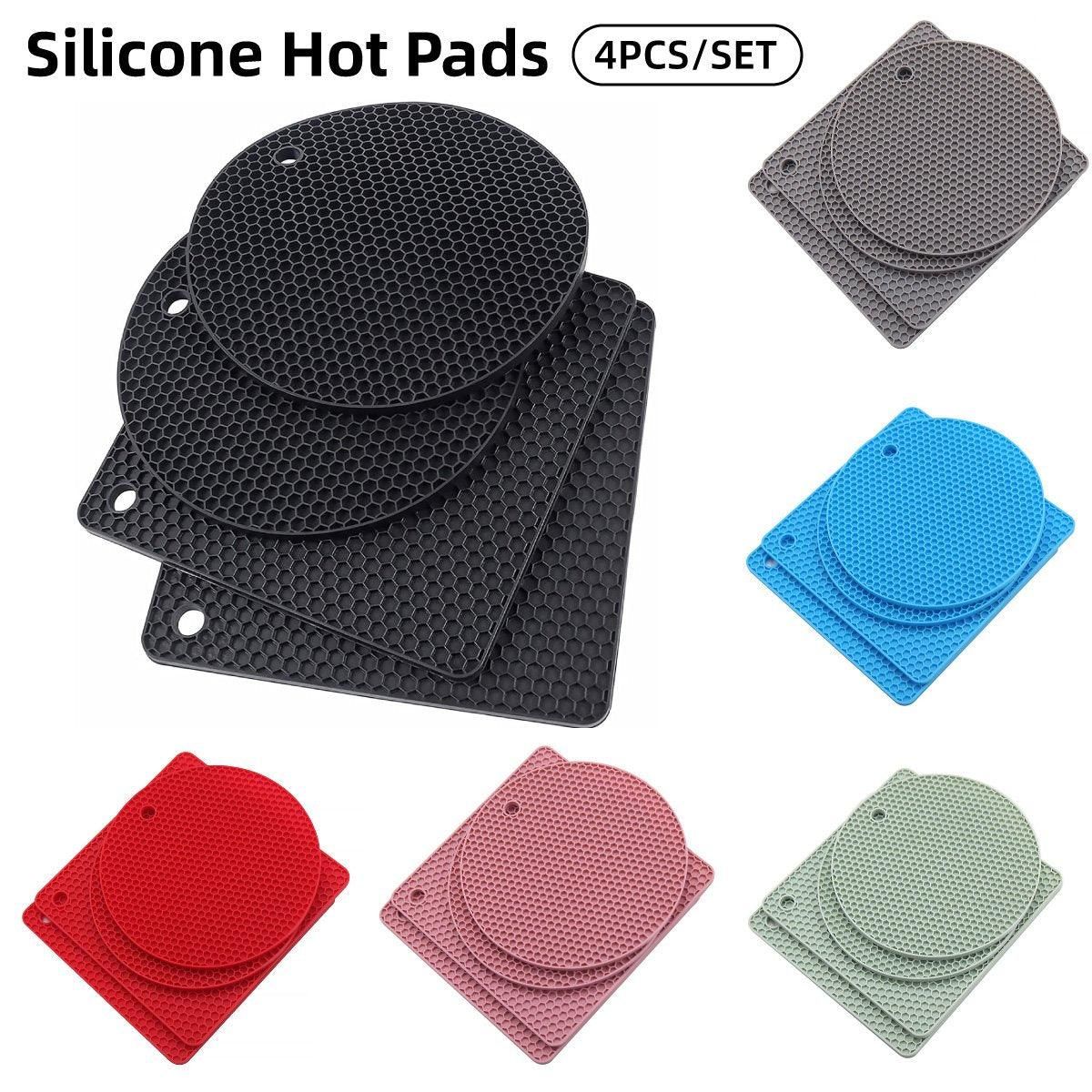 4pcs Silicone Honeycomb Heat Resistant Mats Table Cup Pot Coasters Home Kitchen - Green