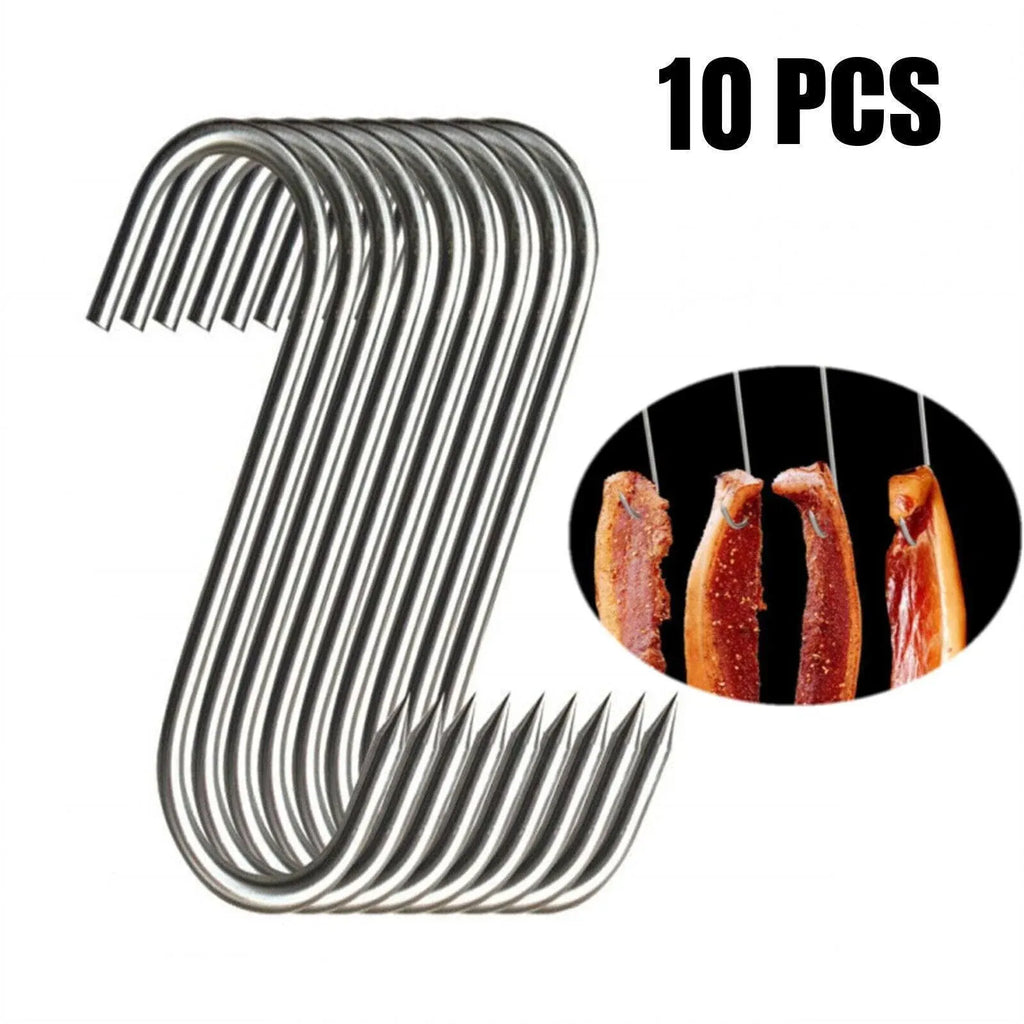10PCS Steel S Meat Hooks for Beef Pork Lamb Roast Duck BBQ Grill Oven Hanging - L
