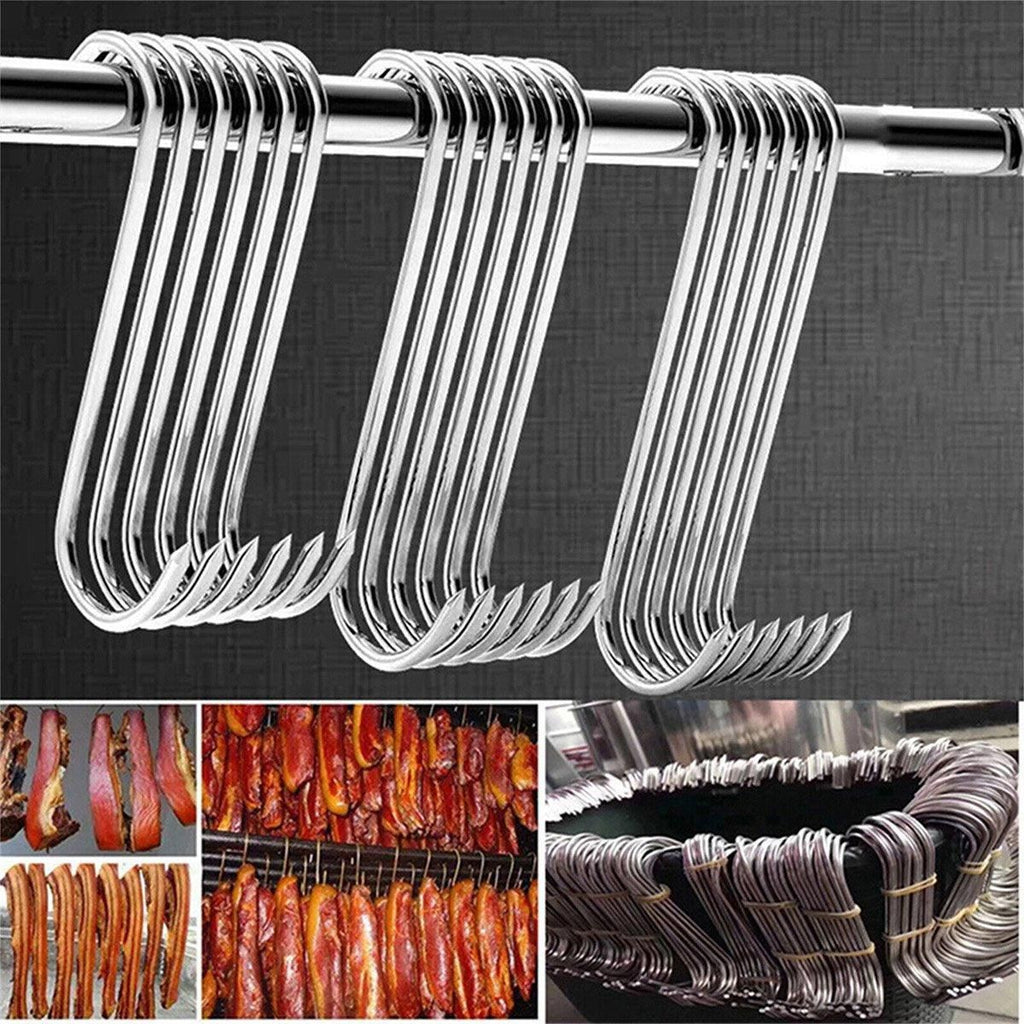 10PCS Steel S Meat Hooks for Beef Pork Lamb Roast Duck BBQ Grill Oven Hanging - S