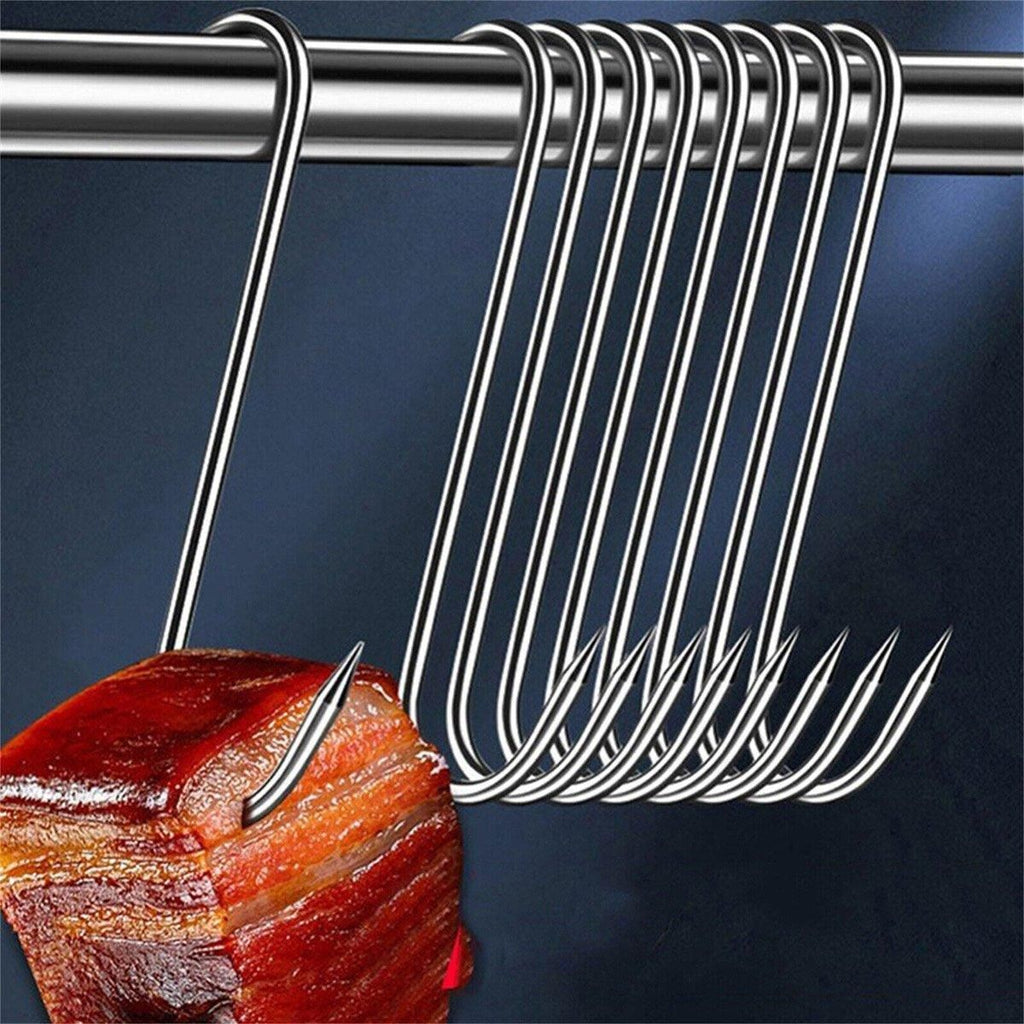 10PCS Steel S Meat Hooks for Beef Pork Lamb Roast Duck BBQ Grill Oven Hanging - S