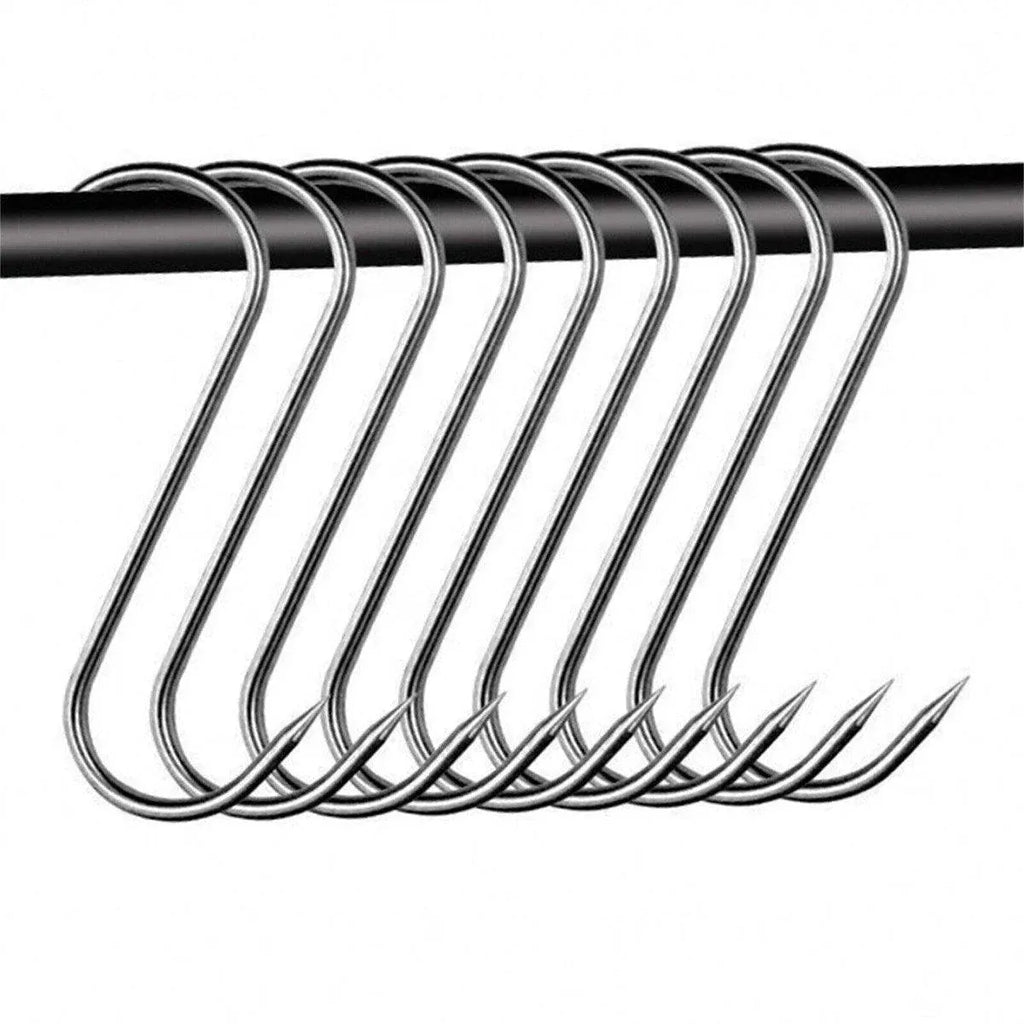 10PCS Steel S Meat Hooks for Beef Pork Lamb Roast Duck BBQ Grill Oven Hanging - S