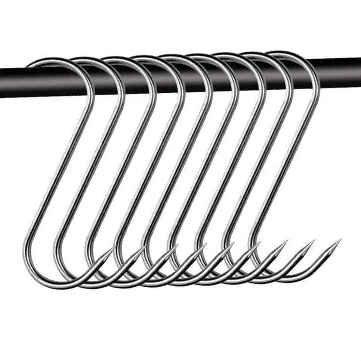 10PCS Steel S Meat Hooks for Beef Pork Lamb Roast Duck BBQ Grill Oven Hanging - S