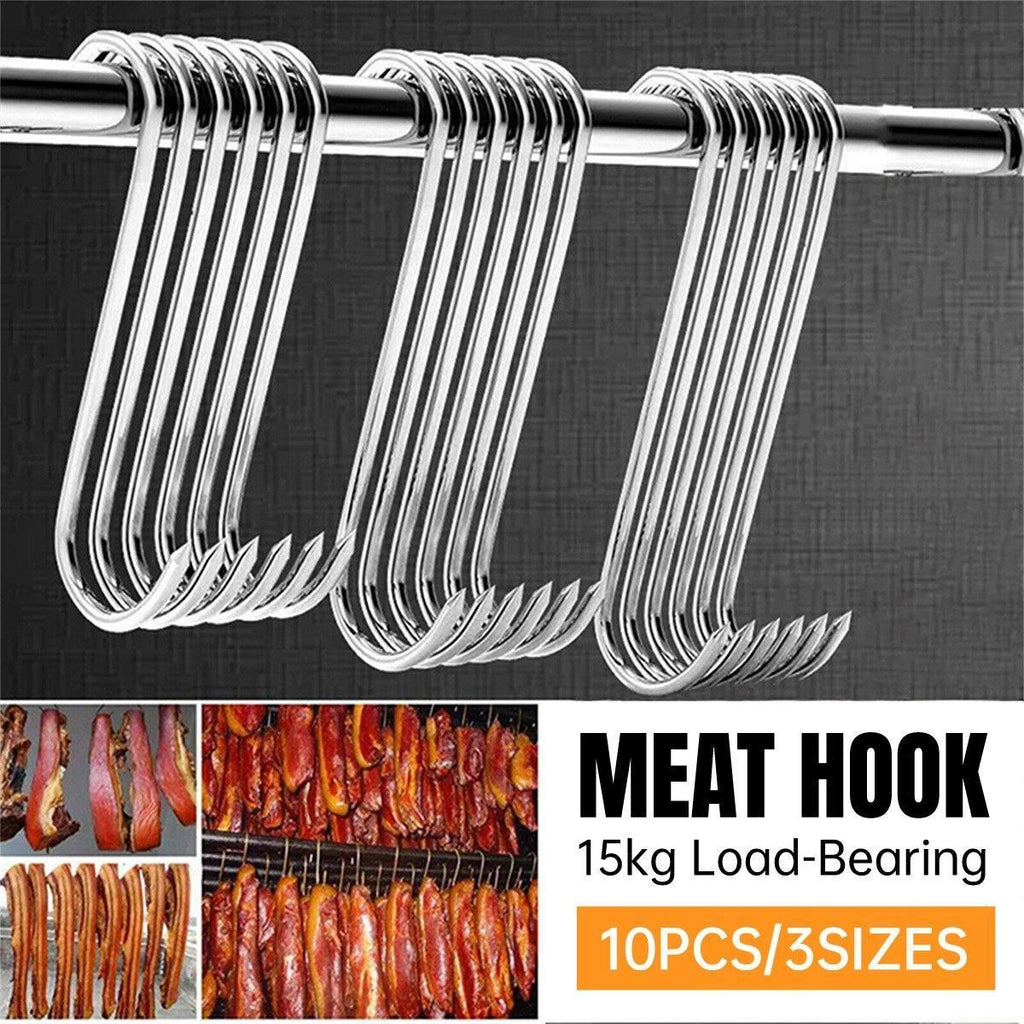 10PCS Steel S Meat Hooks for Beef Pork Lamb Roast Duck BBQ Grill Oven Hanging - S