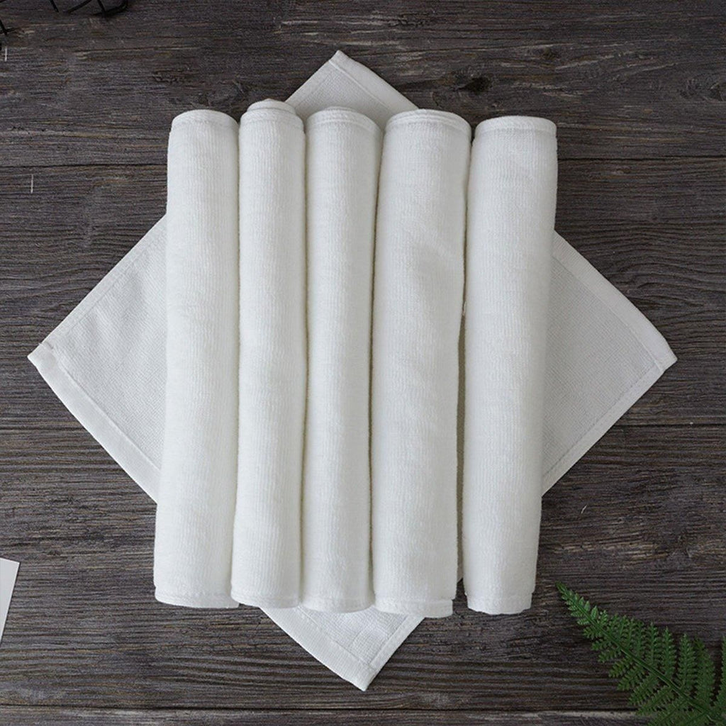 6PCS Hotel Cotton Face Towel White Soft Square Cloth Beauty Salon KTV Thick Wash - 35x35cm-Patternless-70g