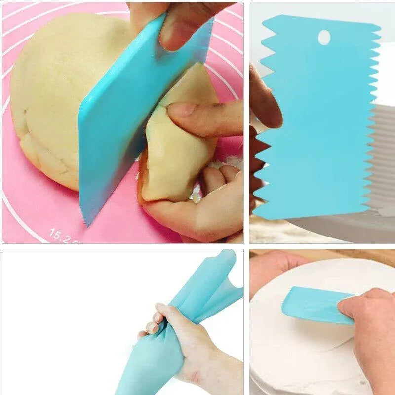 3Pcs Dough Cutter Icing Scraper Kitchen Tool Pastry Bowl Divider Bench Fondant - Yellow
