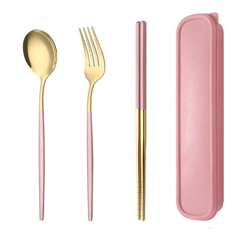 5PC Stainless Steel Portable Cutlery Set -  Fork Spoon for Travel & Picnic - Black