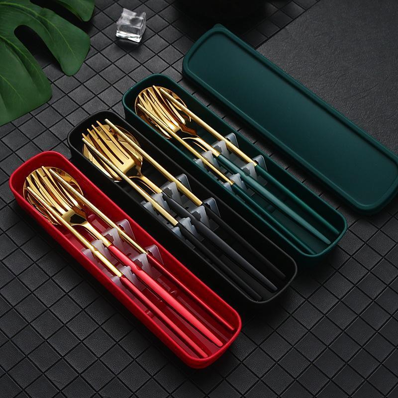 5PC Stainless Steel Portable Cutlery Set -  Fork Spoon for Travel & Picnic - Blue
