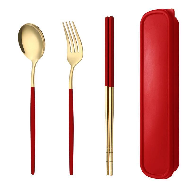 5PC Stainless Steel Portable Cutlery Set -  Fork Spoon for Travel & Picnic - Blue