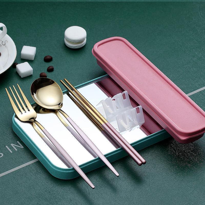 5PC Stainless Steel Portable Cutlery Set -  Fork Spoon for Travel & Picnic - Green