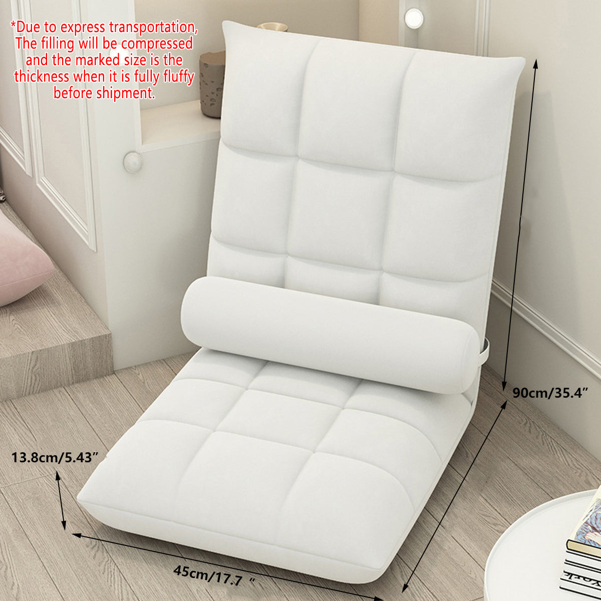 Floor Lounge Sofa Bed Chair with Lumbar Pillow Folding Adjustable Cushion - Orange