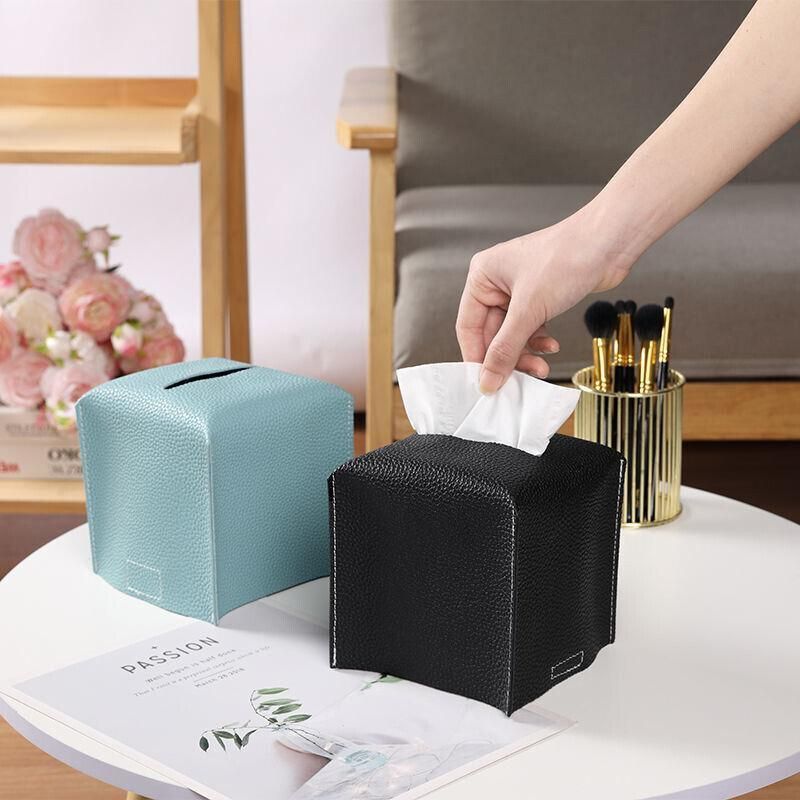 Large Size Tissue Box Dispenser Paper Holder Napkin Case Pu Leather Cover - Black