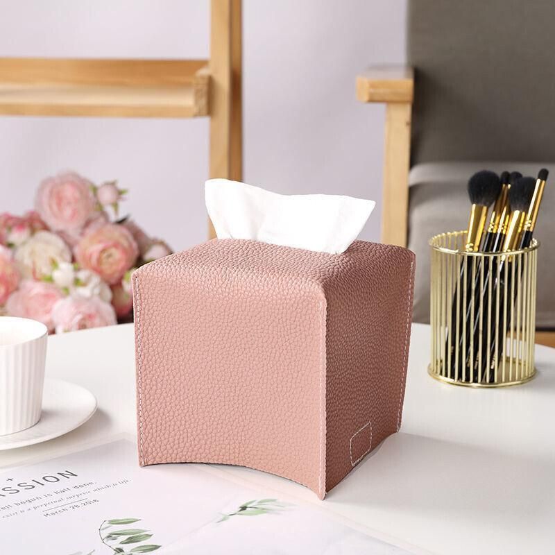 Large Size Tissue Box Dispenser Paper Holder Napkin Case Pu Leather Cover - Black