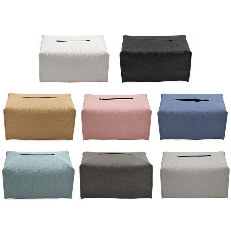 Large Size Tissue Box Dispenser Paper Holder Napkin Case Pu Leather Cover - White