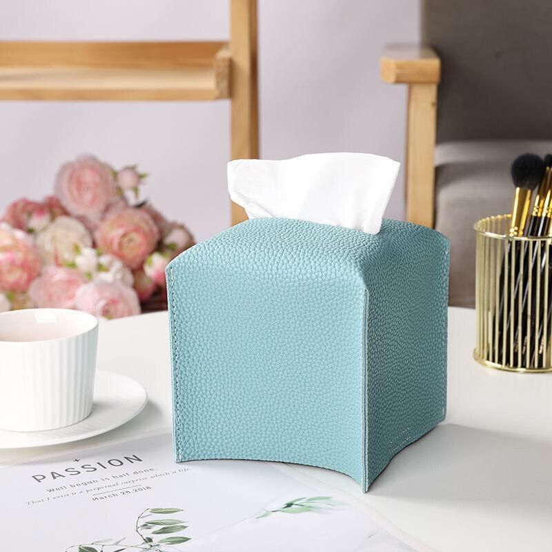 Large Size Tissue Box Dispenser Paper Holder Napkin Case Pu Leather Cover - White