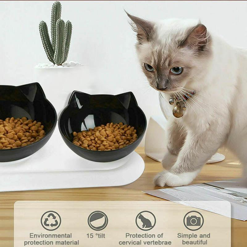 Elevated Double Pet Bowl — Black/Clear