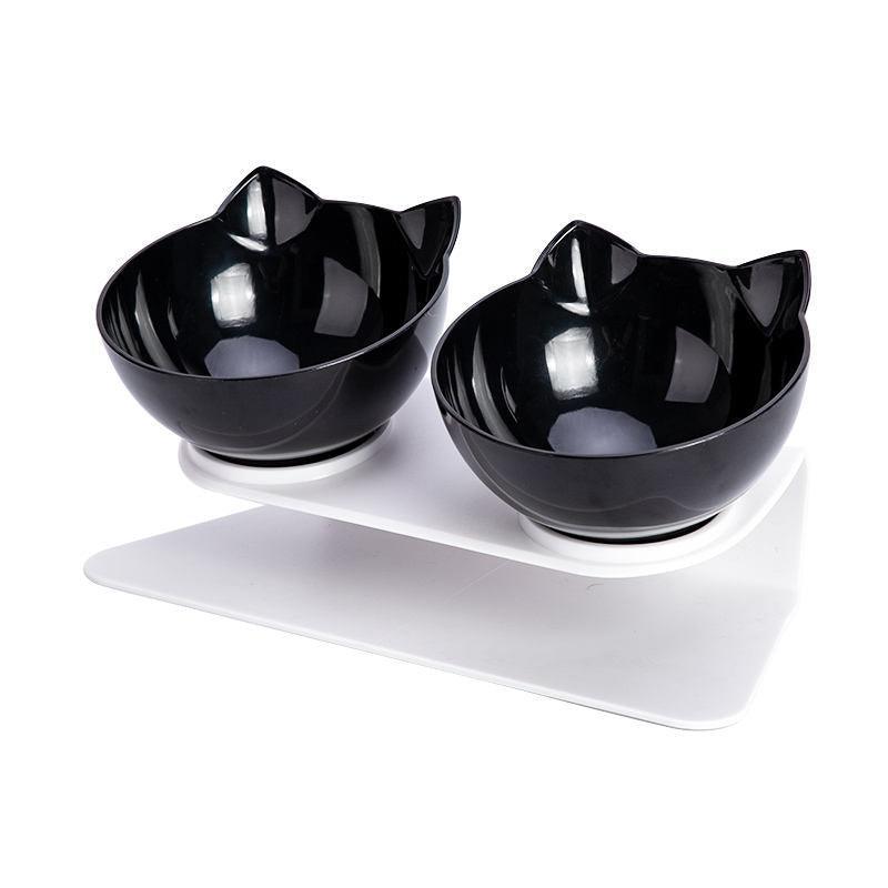 Elevated Double Pet Bowl — Black/Clear
