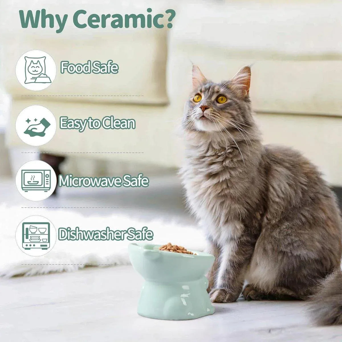 Ceramic Cat Bowl Cute Tall Raised Cat Food Bowl for Pets Eating Comfortably - Pink