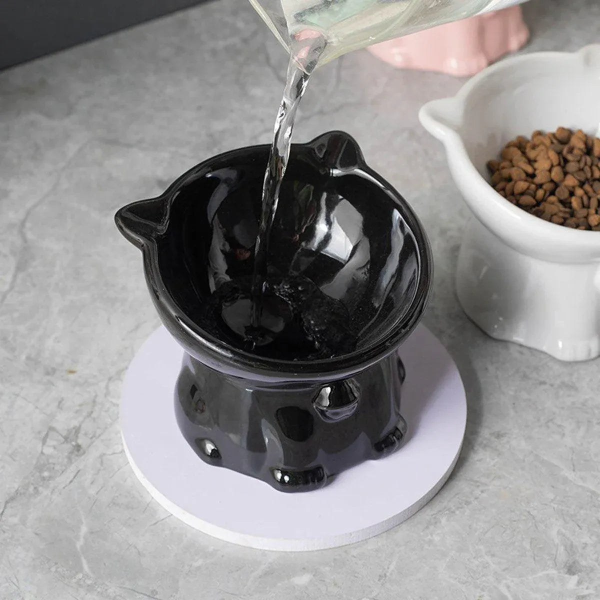 Ceramic Cat Bowl Cute Tall Raised Cat Food Bowl for Pets Eating Comfortably - Pink
